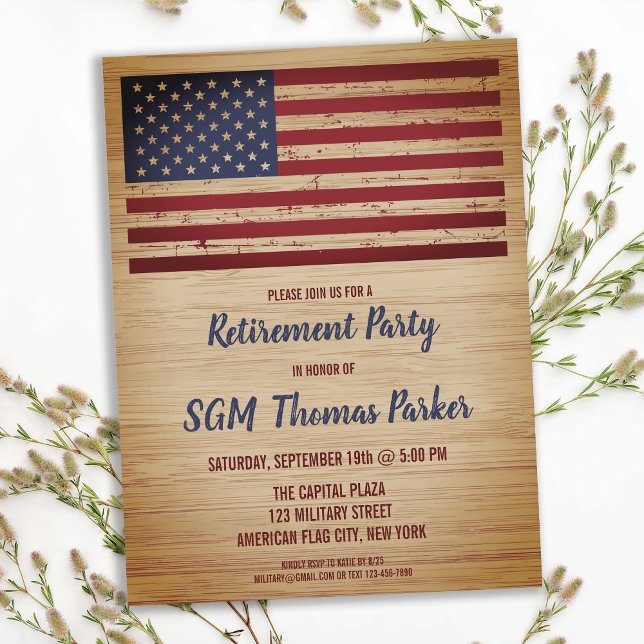 Military Retirement Patriotic America Flag Announcement Postcard (Creator Uploaded)