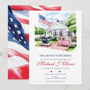 Military Retirement Patriotic Backyard Celebration Invitation