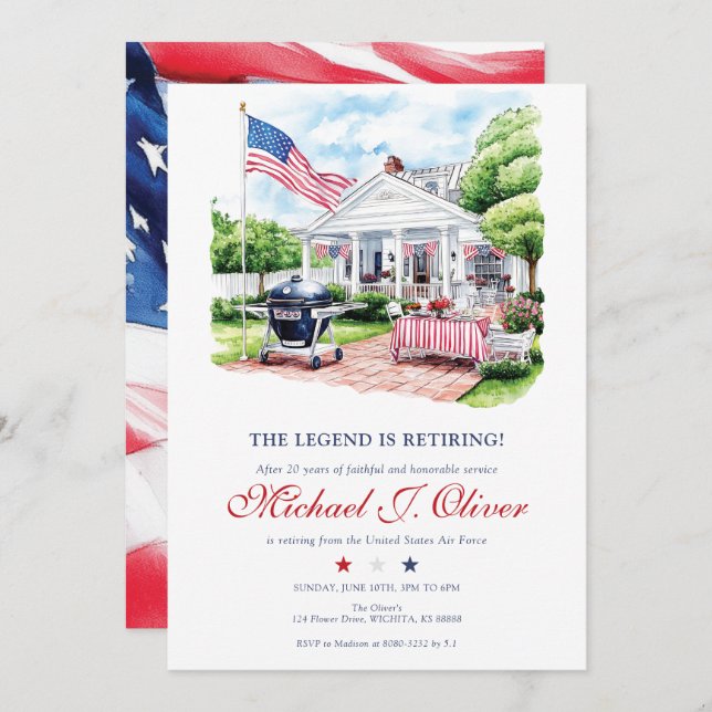 Military Retirement Patriotic Backyard Celebration Invitation (Front/Back)