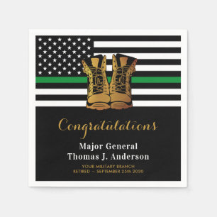 Military Retirement Thin Green Line Boots Party  Napkin