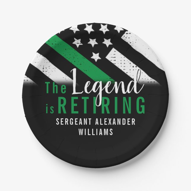 Military Retirement Thin Green Line Flag Army Paper Plate (Front)