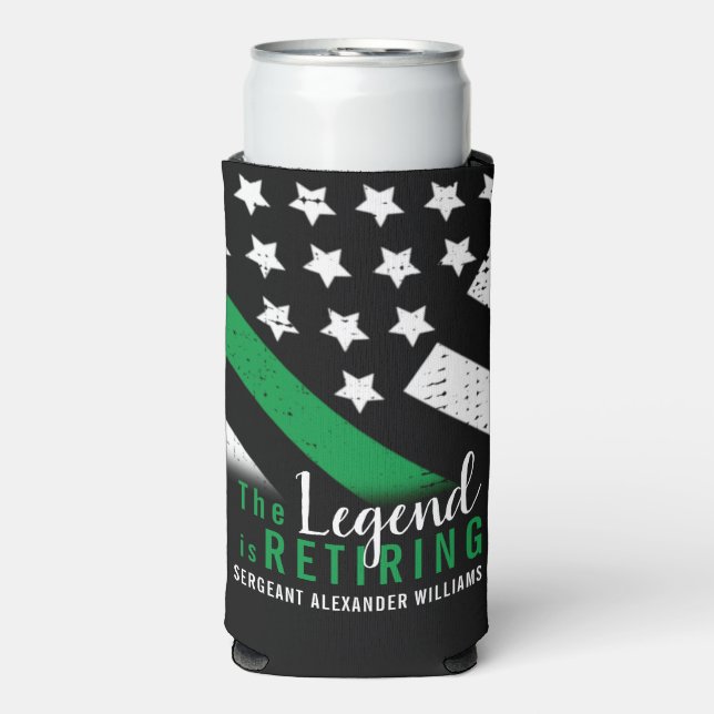 Military Retirement Thin Green Line Flag Army Seltzer Can Cooler (Seltzer Front)