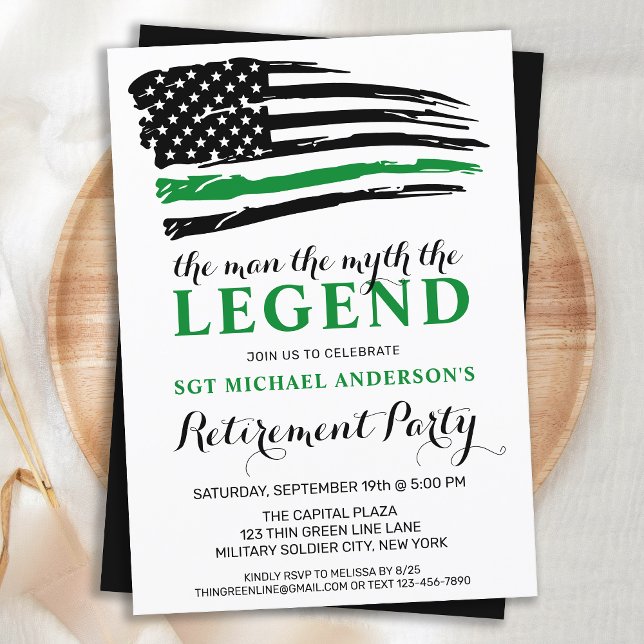 Military Retirement Thin Green Line Flag Legend Invitation (Creator Uploaded)