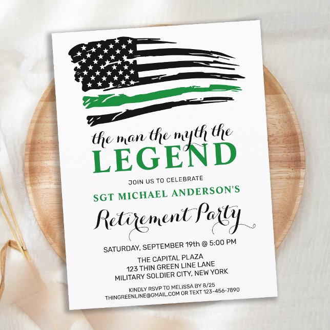 Military Retirement Thin Green Line Flag Legend Invitation Postcard (Creator Uploaded)
