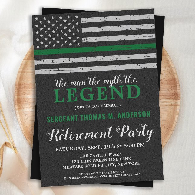 Military Retirement Thin Green Line Flag Party Invitation (Creator Uploaded)