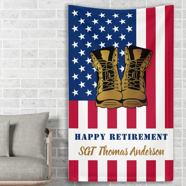 Military Retirement USA American Flag Gold Boots Banner (Creator Uploaded)