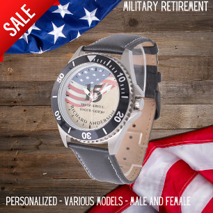 Military Retirement Watch Us Flag Add Text Custom