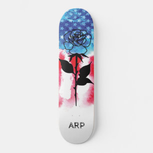 *~* Military ROSE Red White Blue Flag Skateboard