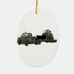 Military Semi Bulldozer Flatbed Cartoon Ceramic Tree Decoration