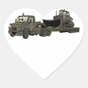 Military Semi Bulldozer Flatbed Cartoon Heart Sticker