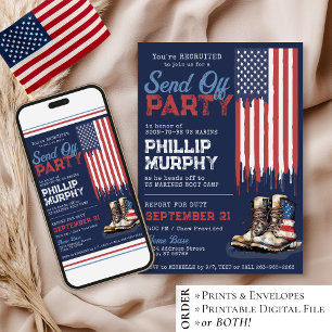Military Send Off US Flag Boots Party Going Away Invitation
