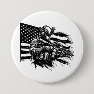 Military Soldier American USA Flag Patriotic Art 7.5 Cm Round Badge