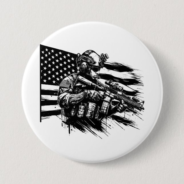 Military Soldier American USA Flag Patriotic Art  7.5 Cm Round Badge (Front)