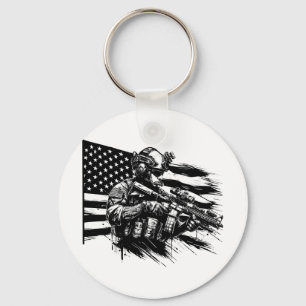 Military Soldier American USA Flag Patriotic Art Key Ring