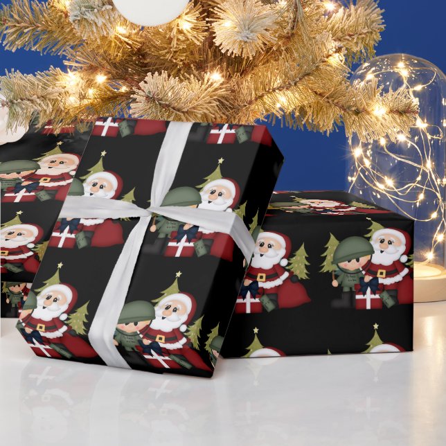 Military Soldier and Santa Claus Christmas Custom Wrapping Paper (Holidays)