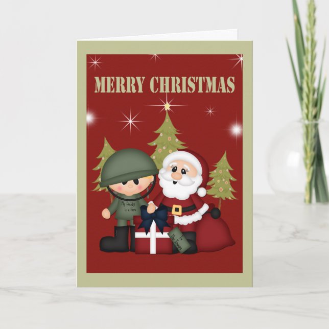 Military Soldier and Santa Claus Christmas Holiday Card (Front)