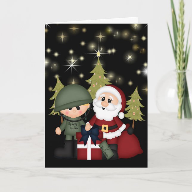 Military Soldier and Santa Claus Christmas Holiday Card (Front)