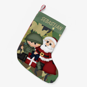Military Soldier and Santa Claus Personalised Small Christmas Stocking