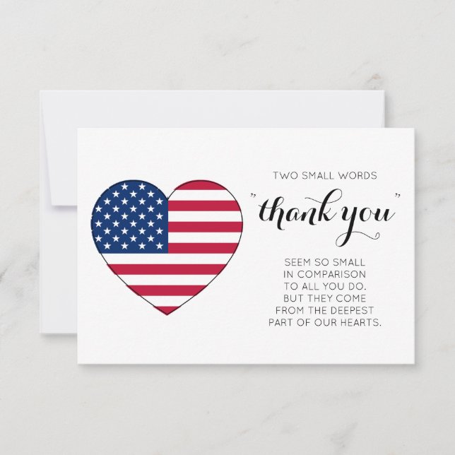 Military Soldier Patriotic Heart USA American Flag Thank You Card (Front)