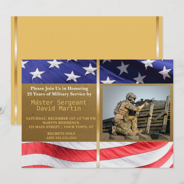 Military Soldier Retirement Party Photo Invitation (Front/Back)