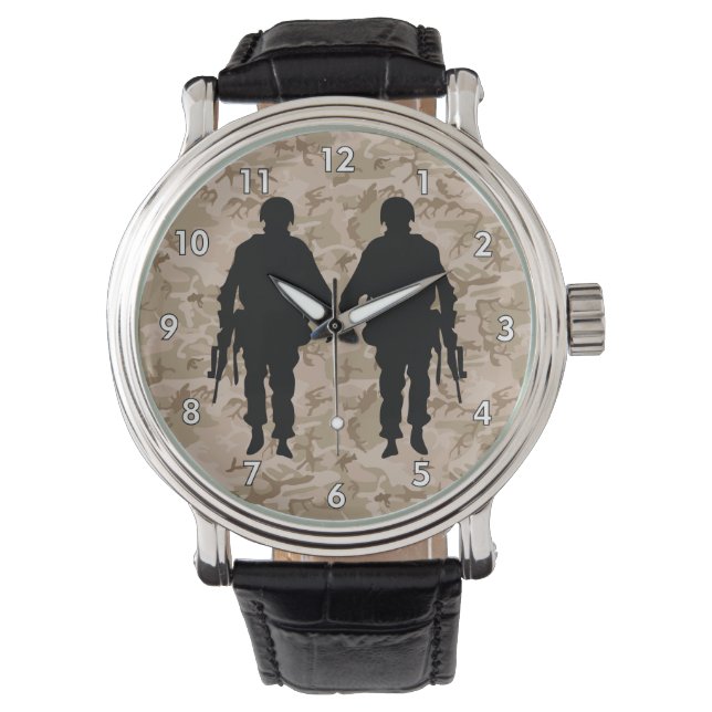Military Soldier / Warrior Silhouette with Camo Watch (Front)