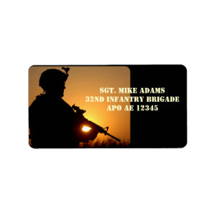Military Soldier With Rifle At Sunset Label