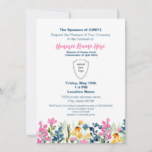 Military Spouse Farewell Custom Watercolor Flower  Invitation