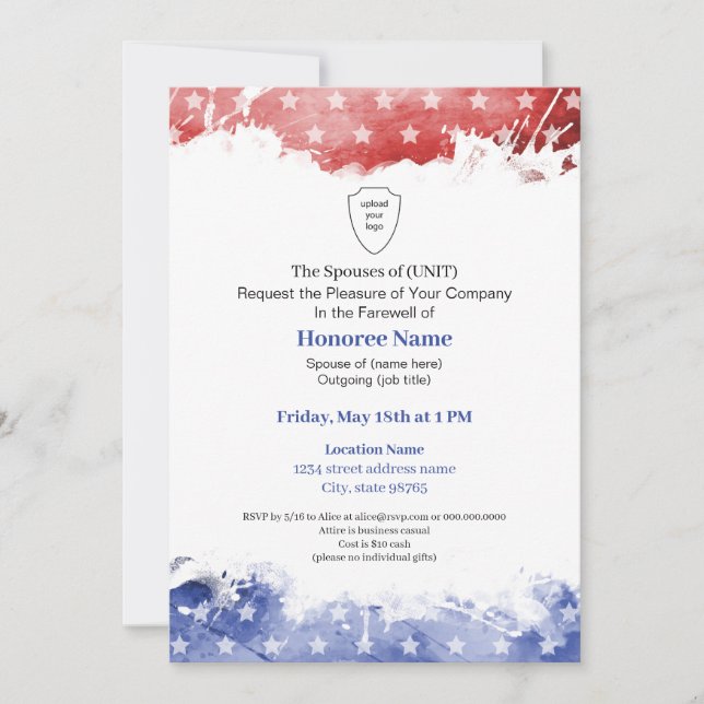 Military Spouse Farewell Patriotic Red Blue  Invitation (Front)