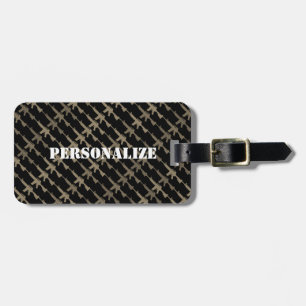 Military Style Gun Camouflage GI Rifle Black Sepia Luggage Tag