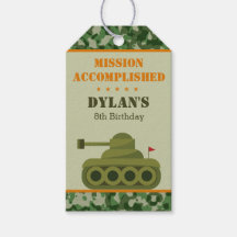 Military Tank Army Boy Birthday Favour Gift Tags