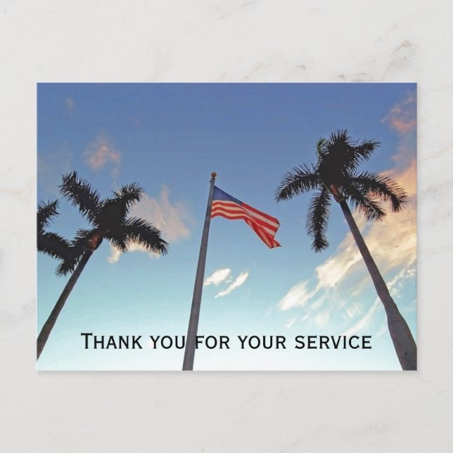 Military Thank You for Service with American Flag Postcard (Front)