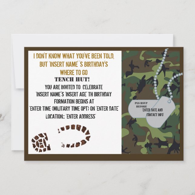 Military theme birthday party invitation (Front)