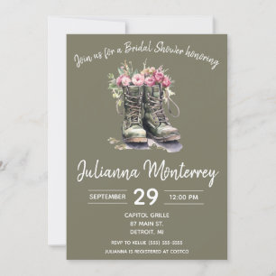 Military Themed Bridal Shower, Boots, Floral, Army Invitation