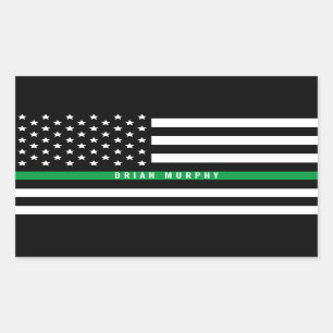 Military Thin Green Line American Flag Add Name Rectangular Sticker