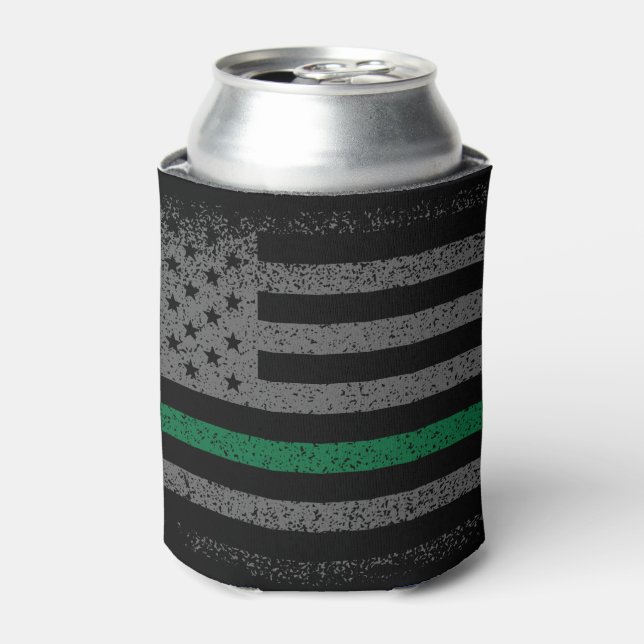 Military Thin Green Line American Flag Can Cooler (Can Front)