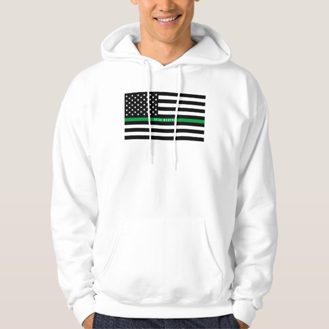 Military Thin Green Line American Flag Monogram Hoodie (Front)