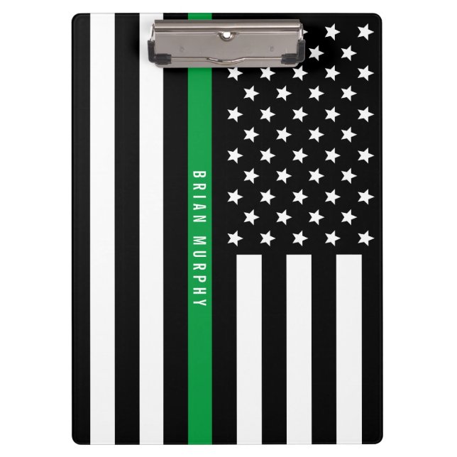 Military Thin Green Line American Flag Name Clipboard (Front)