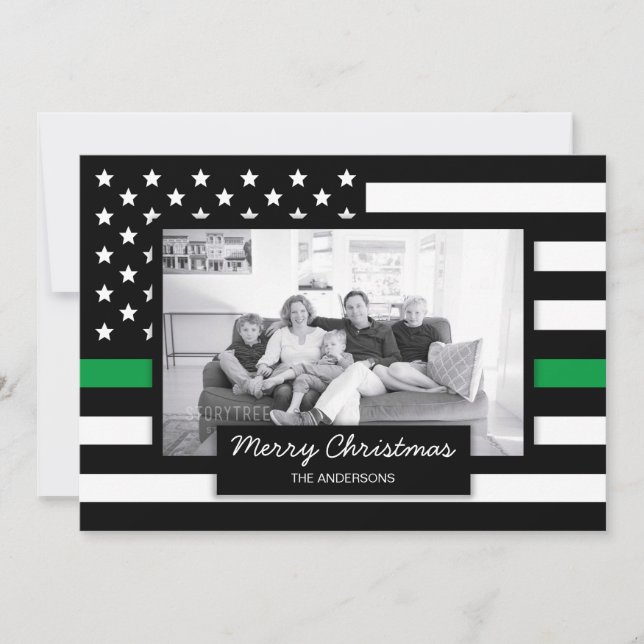 Military Thin Green Line American Flag Photo Card (Front)