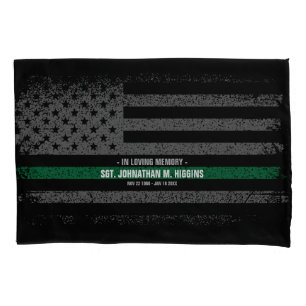 Military Thin Green Line American Flag  Pillowcase