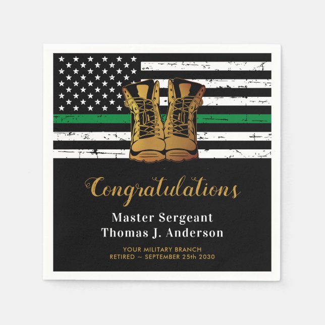 Military Thin Green Line Flag Soldier Retirement Napkin (Front)