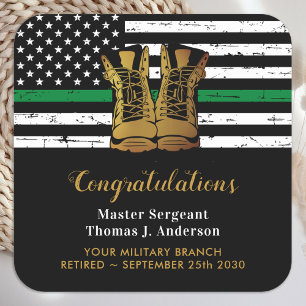 Military Thin Green Line Flag Soldier Retirement  Square Sticker
