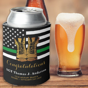 Military Thin Green Line Personalised Retirement  Can Cooler