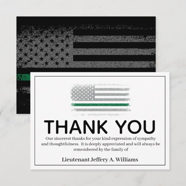 Military Thin Green Line Thank You Bereavement (Front/Back)