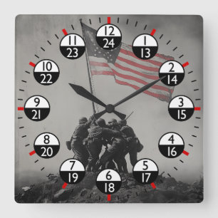 Military Time 24 hour  Square Wall Clock