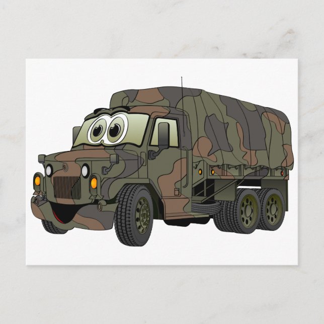 Military Troop Carrier Cartoon Postcard (Front)