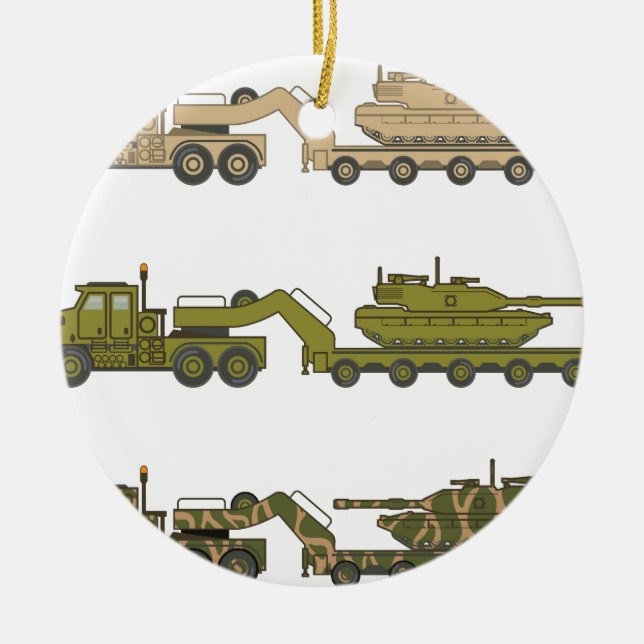 Military Truck pulling tank Ceramic Tree Decoration (Front)
