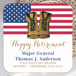 Military USA American Flag Boots Retirement Party Square Sticker
