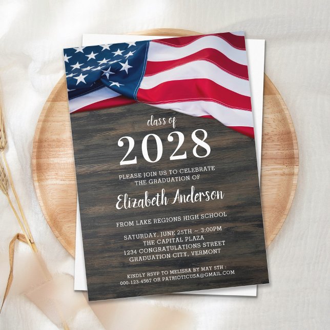 Military USA American Flag Patriotic Graduation Invitation Postcard (Creator Uploaded)