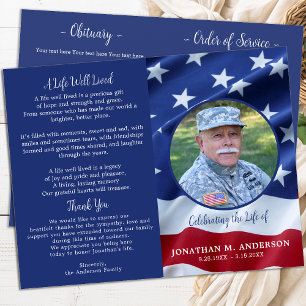 Military USA Flag Celebration Life Funeral Program