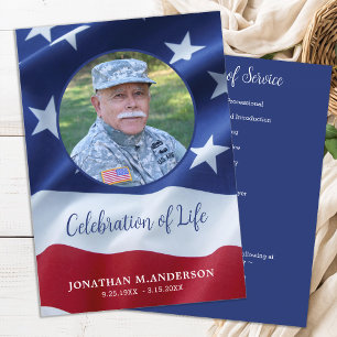 Military USA Flag Celebration Life Veteran Funeral Invitation